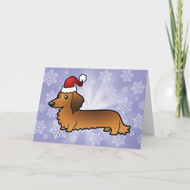 Cartão De Festividades Dachshund de Natal (cabelo longo) (Frente)