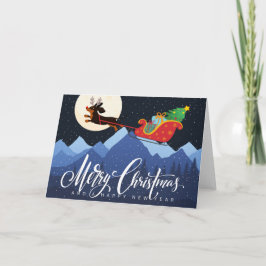 Cartão De Festividades Dachshund Deer Sleigh Mountain Moon Xmas