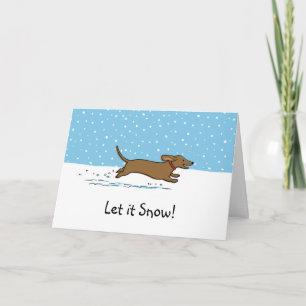 Cartão De Festividades Dachshund Deixe Nevar - Cachorro Wiener Feliz Féri
