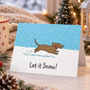 Cartão De Festividades Dachshund Deixe Nevar - Cachorro Wiener Feliz Nata