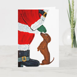 Cartão De Festividades Dachshund E Papai Noel