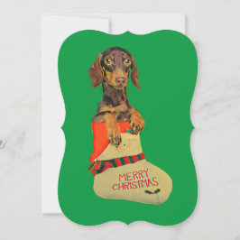 Cartão De Festividades Dachshund em uma bolsa de Natal