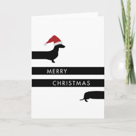 Cartão De Festividades Dachshund engraçado com chapéu do papai noel boas