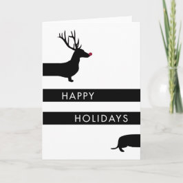 Cartão De Festividades Dachshund engraçado com chifres Feliz Natal