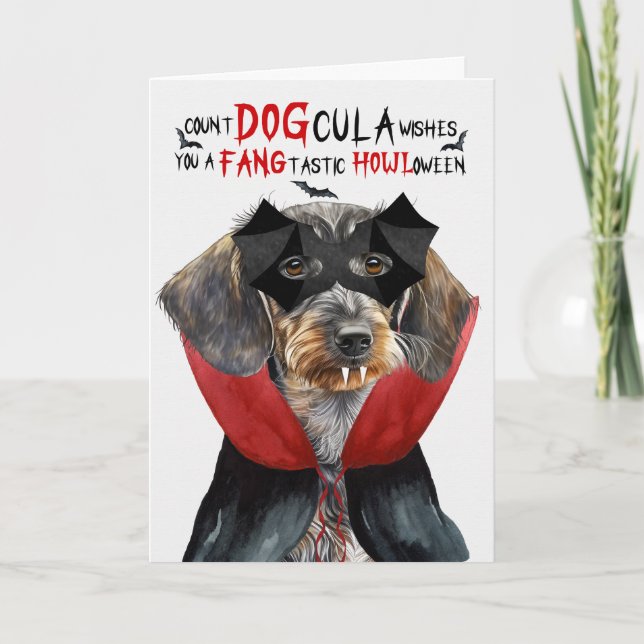 Cartão De Festividades Dachshund Funny Count DOGula Halloween (Frente)