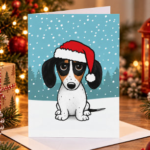Cartão De Festividades Dachshund Piebald Papai Noel Cachorro Salsicha Nat