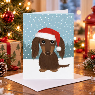 Cartão De Festividades Dachshund Preto e Castanho de Cabelo Comprido Nata
