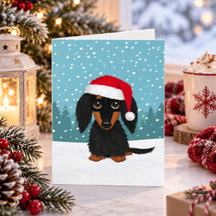 Cartão De Festividades Dachshund Preto e Castanho de Pelo Comprido Papai
