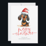 Cartão De Festividades Dachshund Santa Hat 2025 Calendário Feliz Natal<br><div class="desc">Dachshund Santa Hat 2025 Calendário Feliz Natal. Disponível digitalmente e impresso. Bondade festiva para os desejos de férias, com este design divertido com um doce cão desmamado no chapéu de Papai Noel. Feliz Natal está em um roteiro moderno e personaliza facilmente sua saudação e seu nome embaixo. Um calendário útil...</div>