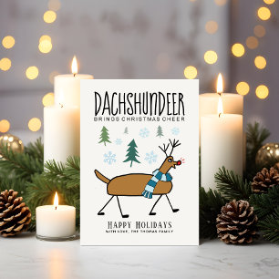 Cartão De Festividades Dachshund Veado Alegria de Natal Engraçado