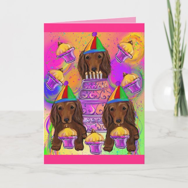 Cartão De Festividades Dachshund Vermelho de Cabelo Longo (Frente)