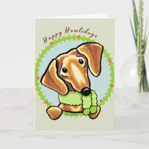 Cartão De Festividades Dachshund Vermelho Liso Feliz Natalzinho
