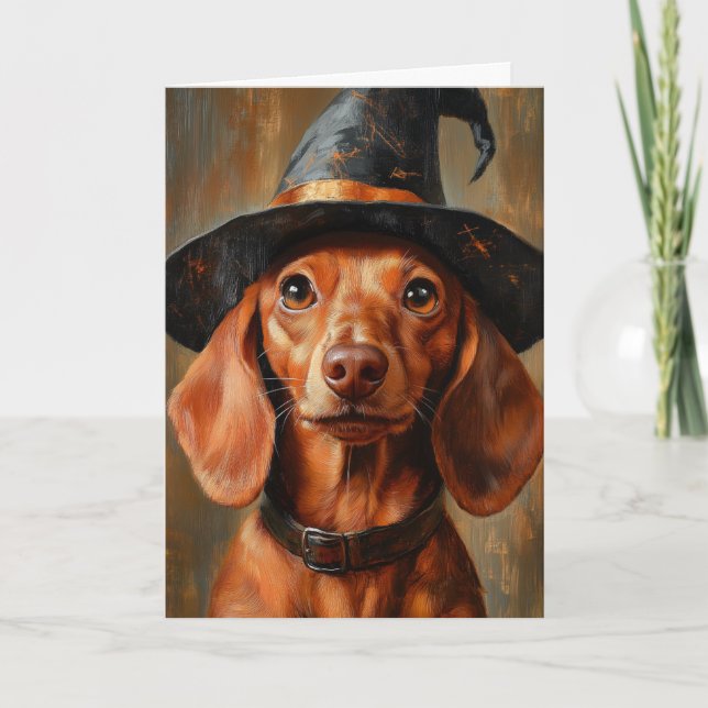 Cartão De Festividades Dachshund Witch Halloween (Frente)