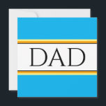 Cartão De Festividades DAD Texto Diversão Azul Céu Branco Laranja Preto L<br><div class="desc">Este divertido design sofisticado apresenta uma fonte preta moderna dentro de uma larga faixa branca central destacada com finas listras pretas,  amarelas e laranjas contra um fundo azul céu com DAD escrito em todo o design. O texto pode ser personalizado.</div>