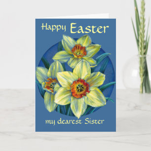 Cartão De Festividades Daffodils "Happy Easter" yellow & blue Sister card