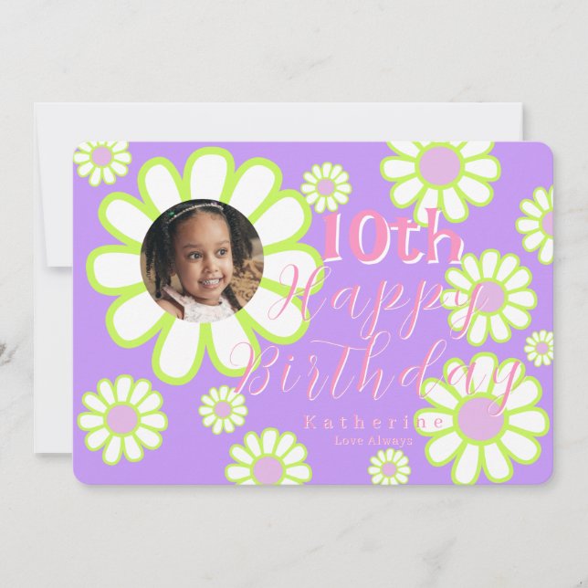 Cartão De Festividades Daisy Simple Photo Purple Birthday (Frente)