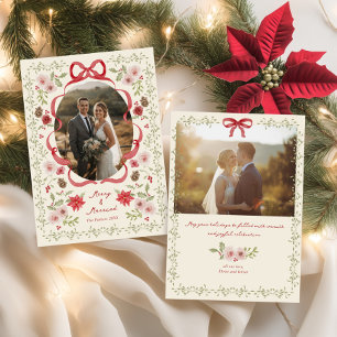Cartão De Festividades Daît Floral Feliz Casada Foto de Natal