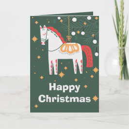 Cartão De Festividades Dala Horse Christmas, sueco, branco