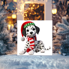 Cartão De Festividades Dálmata com chapéu de Natal