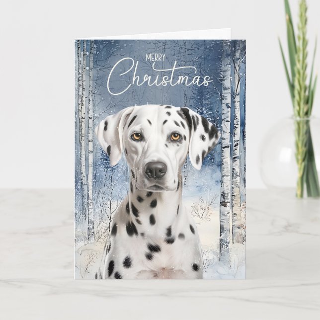 Cartão De Festividades Dalmatian Dog Birch Aspen Winter Forest Christmas (Frente)