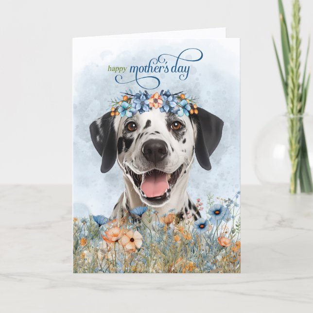 Cartão De Festividades Dalmatian Dog Wildflowers Mother's Day (Frente)