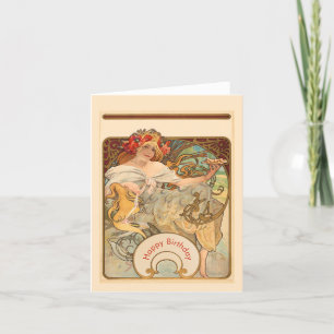 Cartão De Festividades Dama com Papoulas no Cabelo