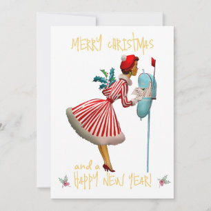 Cartão De Festividades Dama de Natal vintage saudação de Natal feliz