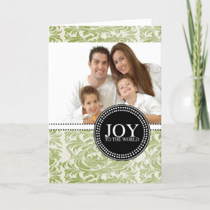 Cartão De Festividades Damask Joy to the World Photo Christmas Card