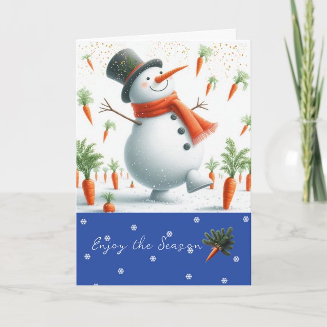 Cartão De Festividades Dança do Boneco de Neve no Canteiro de Cenouras  (Frente)