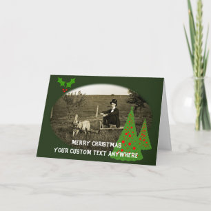 CARTÃO DE FESTIVIDADES DAPPER MAN W/ DOG PIPE TOP HAT 1890 FOTO XMAS