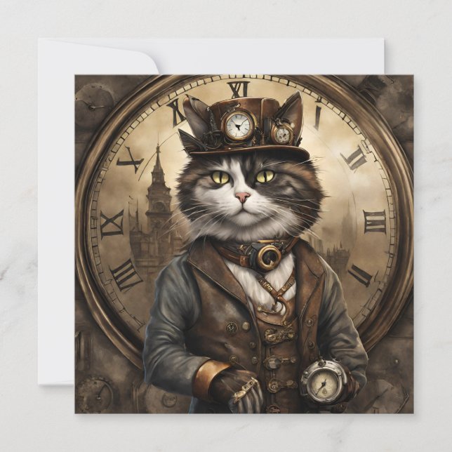 Cartão De Festividades Dapper Steampunk Calico Cat (Frente)