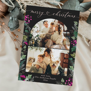 Cartão De Festividades Dark Boho Fuchsia Botanicals 2 Foto Natal