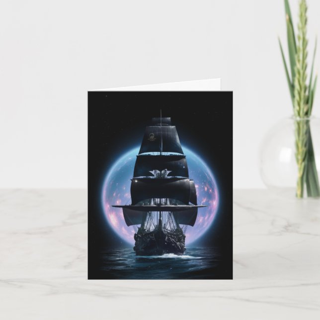 Cartão De Festividades Dark Fantasy Velejando Navio Bon Voyage Card (Frente)