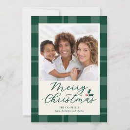 Cartão De Festividades Dark Green Plaid Merry Christmas Photo