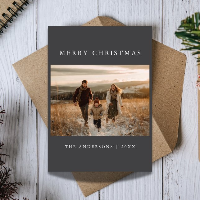 Cartão De Festividades Dark Ultra Modern Minimalist Merry Christmas Photo (Criador carregado)