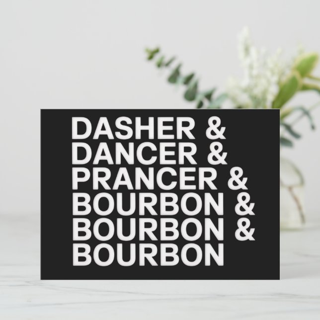 Cartão De Festividades Dasher Dancer Prancer & Bourbon Natal Feriado  (Em pé/Frente)