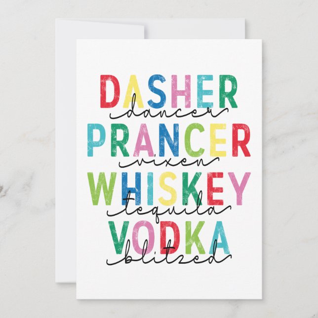 Cartão De Festividades Dasher Dancer Prancer ... Vodka Blitzado (Frente)