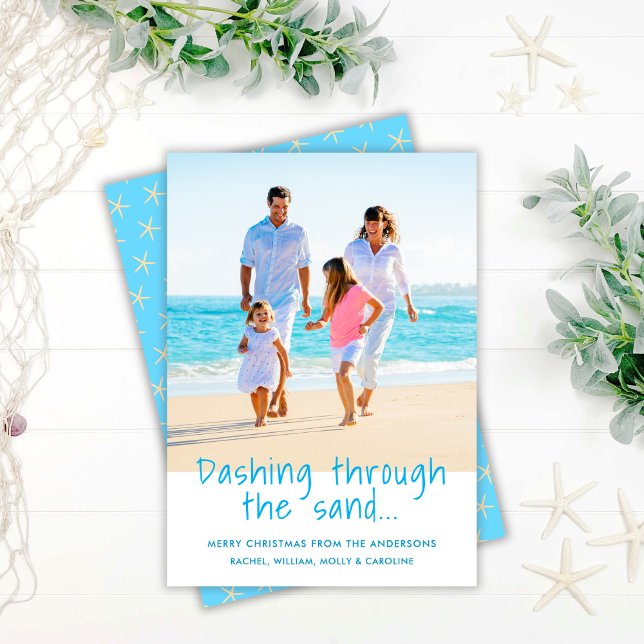 Cartão De Festividades Dashing Through The Sand Coastal Chic Photo (Criador carregado)