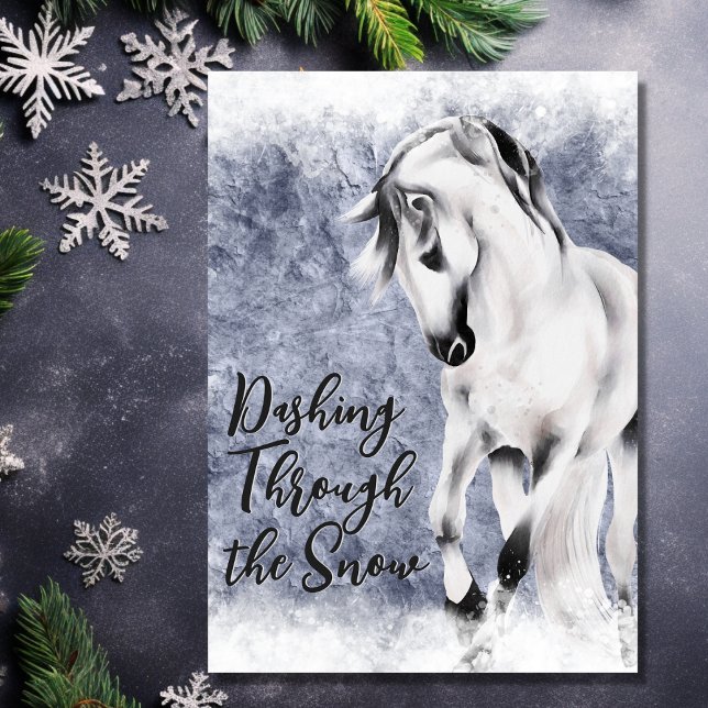 Cartão De Festividades Dashing Through the Snow Beauful Horse Christmas (Front - Dashing Through the Snow Beautiful Horse Christmas Holiday Card)