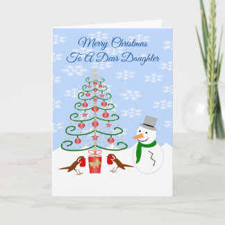 Cartão De Festividades Daughter Christmas Card Snowman Tree And Robins
