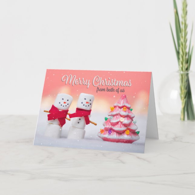 Cartão De Festividades De Ambos os Felizes Marshmallow Snowmen de Natal (Frente)