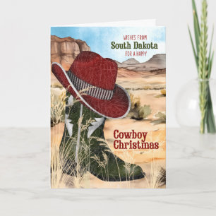 Cartão De Festividades de Botas Western de Natal de caubói de Dakota do S