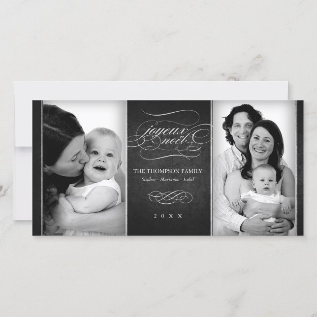 Cartão De Festividades De "cartão com fotos chique Joyeux Noël" do carvão (Frente)