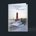 Cartão De Festividades "De nossa casa ao seu<br><div class="desc">O farol de Pierhead é ficado situado ao longo do Lago Michigan em Kenosha Wisconsin,  EUA.</div>