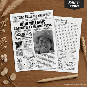 Cartão De Festividades De volta ao jornal de aniversário de 1965 com foto