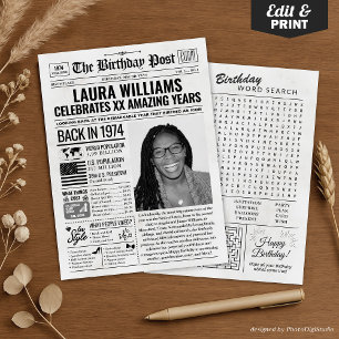 Cartão De Festividades De volta ao jornal de aniversário de 1974 com foto