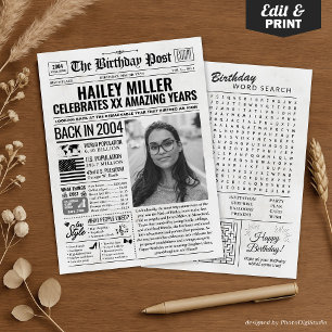 Cartão De Festividades De volta ao jornal de aniversário de 2004 com foto