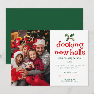 Cartão De Festividades Deck de Azevinho Verde e Vermelho para Fotos da Fa