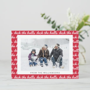 Cartão De Festividades Deck The Halls Christmas Script Pattern Red Photo