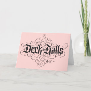 Cartão De Festividades Deck the Halls Lettering Elegante Rosa de Natal